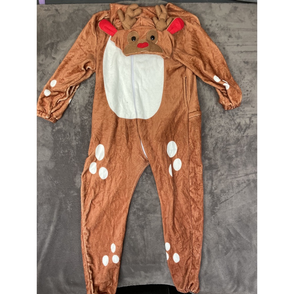 Somsoc Reindeer Hooded Onesie Pajamas Medium Brown Fleece Costume